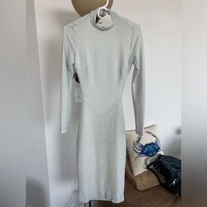 Meshki silver glittery long-sleeved backless dress
